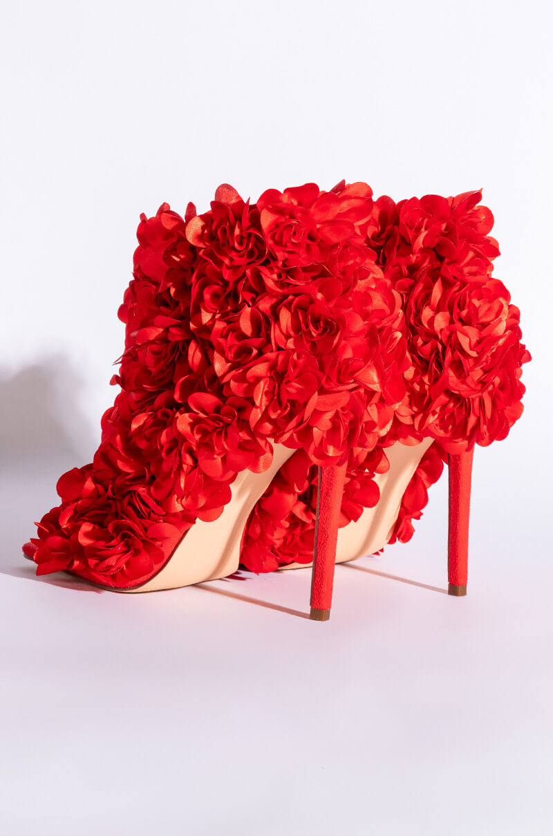 AZALEA WANG ROSA FLOWER STILETTO BOOTIE IN RED