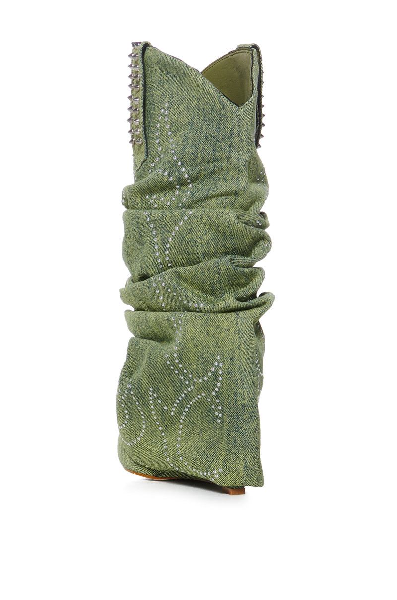 AZALEA WANG SINEAD GREEN RUCHED COWBOY BOOTIE