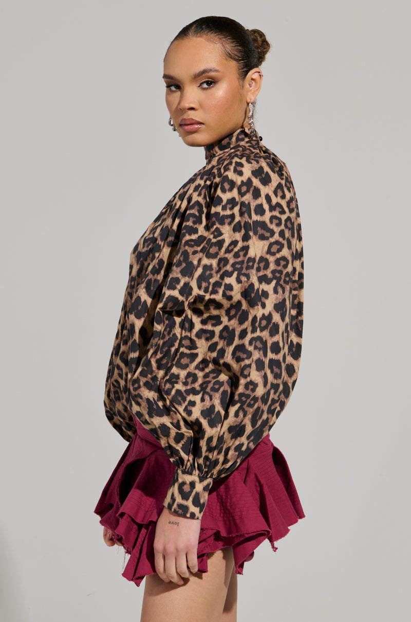 DANGEROUS GIRL LEOPARD LONG SLEEVE PUFF BLOUSE