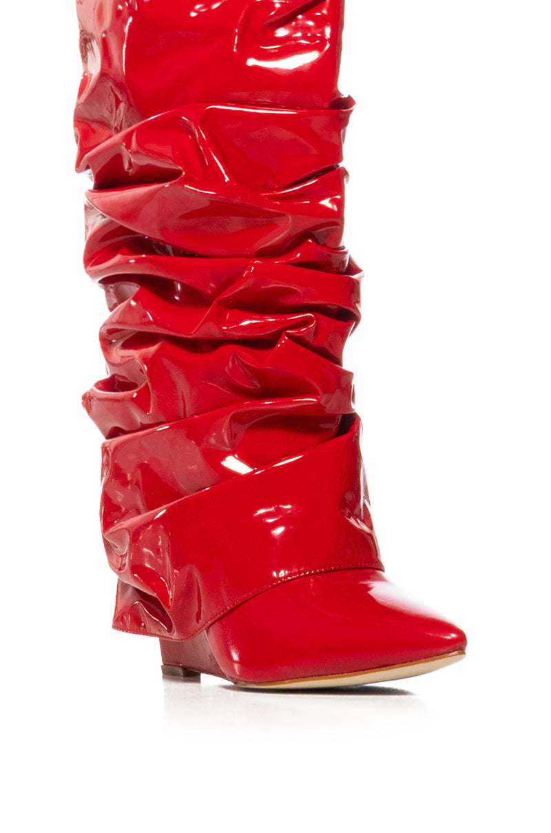 AZALEA WANG SIF SLOUCH WEDGE BOOT IN RED