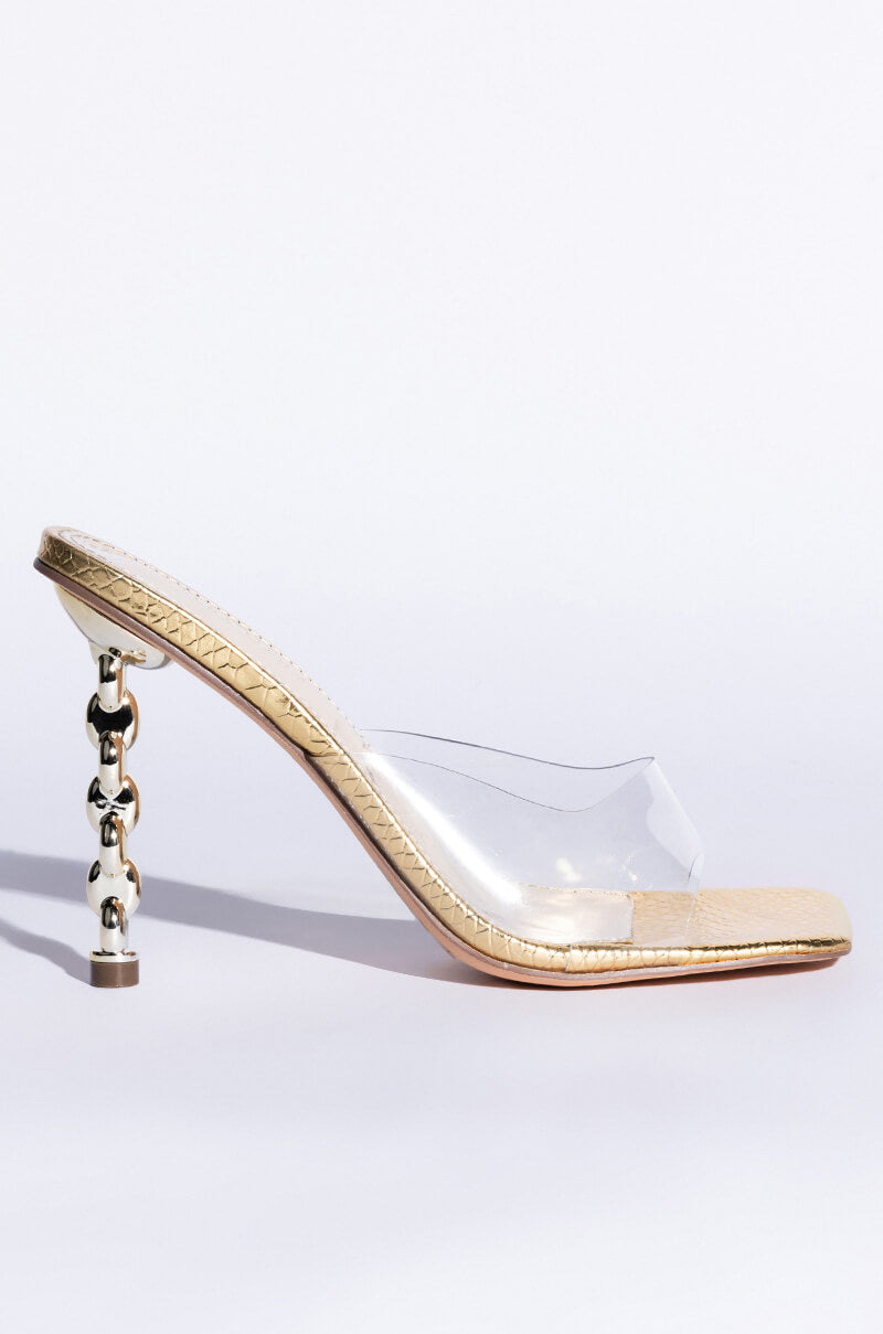 AZALEA WANG HEARTS RACING STILETTO SANDAL IN GOLD