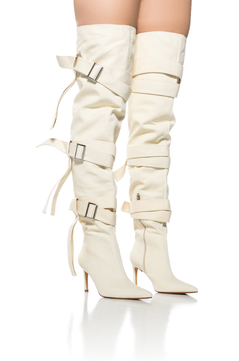 AZALEA WANG RICHMOND CREAM UTILITY STRAPPY BOOT