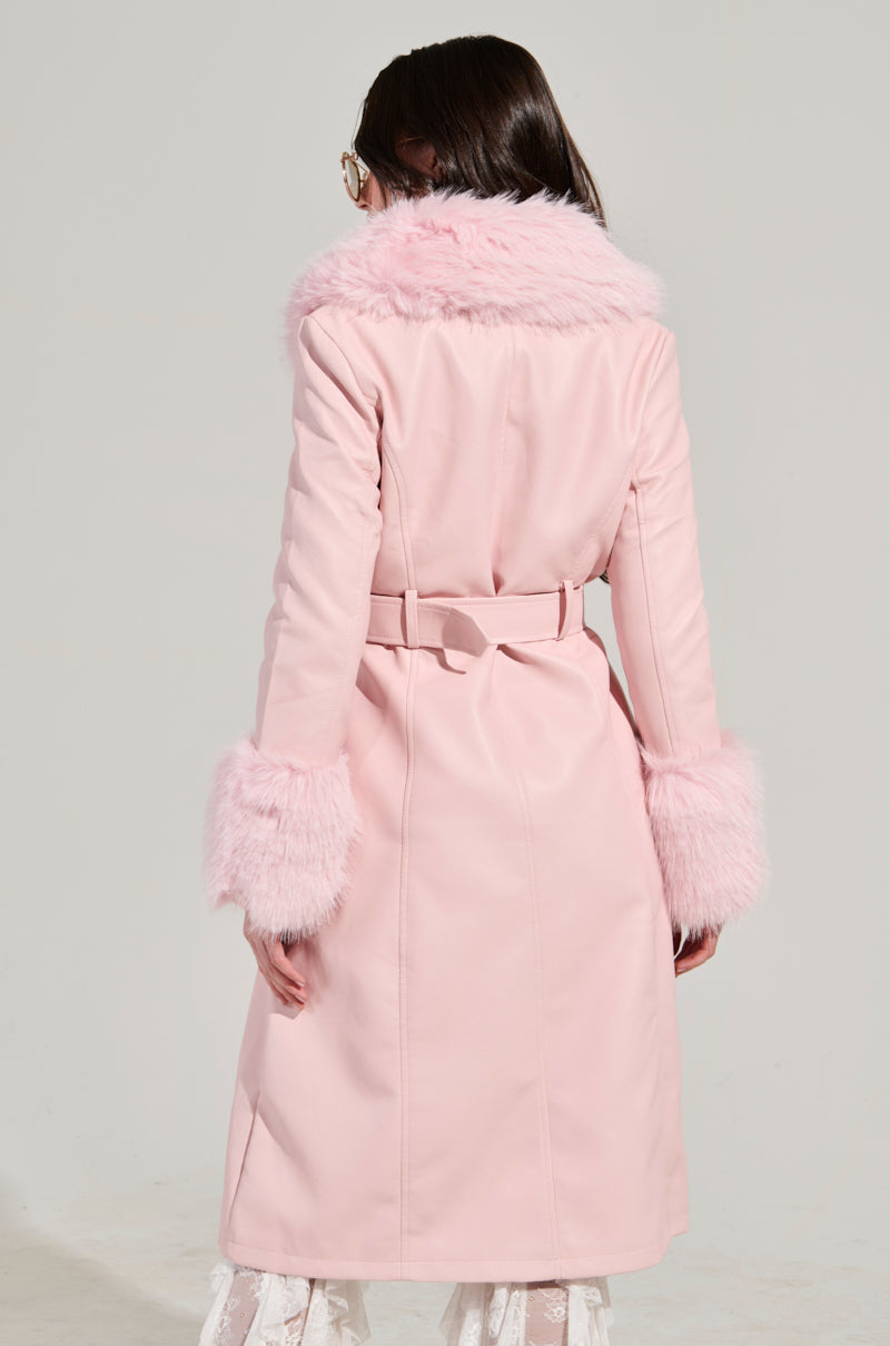 KAYA FUR LINED TRENCH IN LIGHT PINK