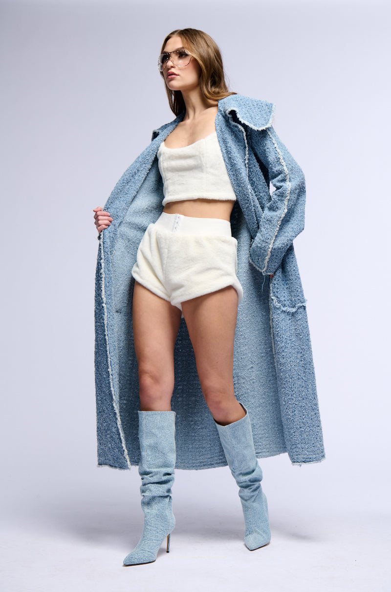 DISTRESSED DENIM TRENCH