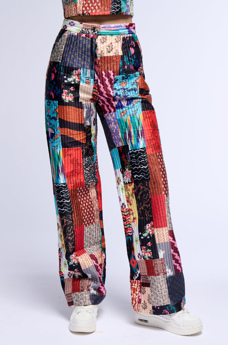 PATCHWORK QUILTED WIDE LEG PANT