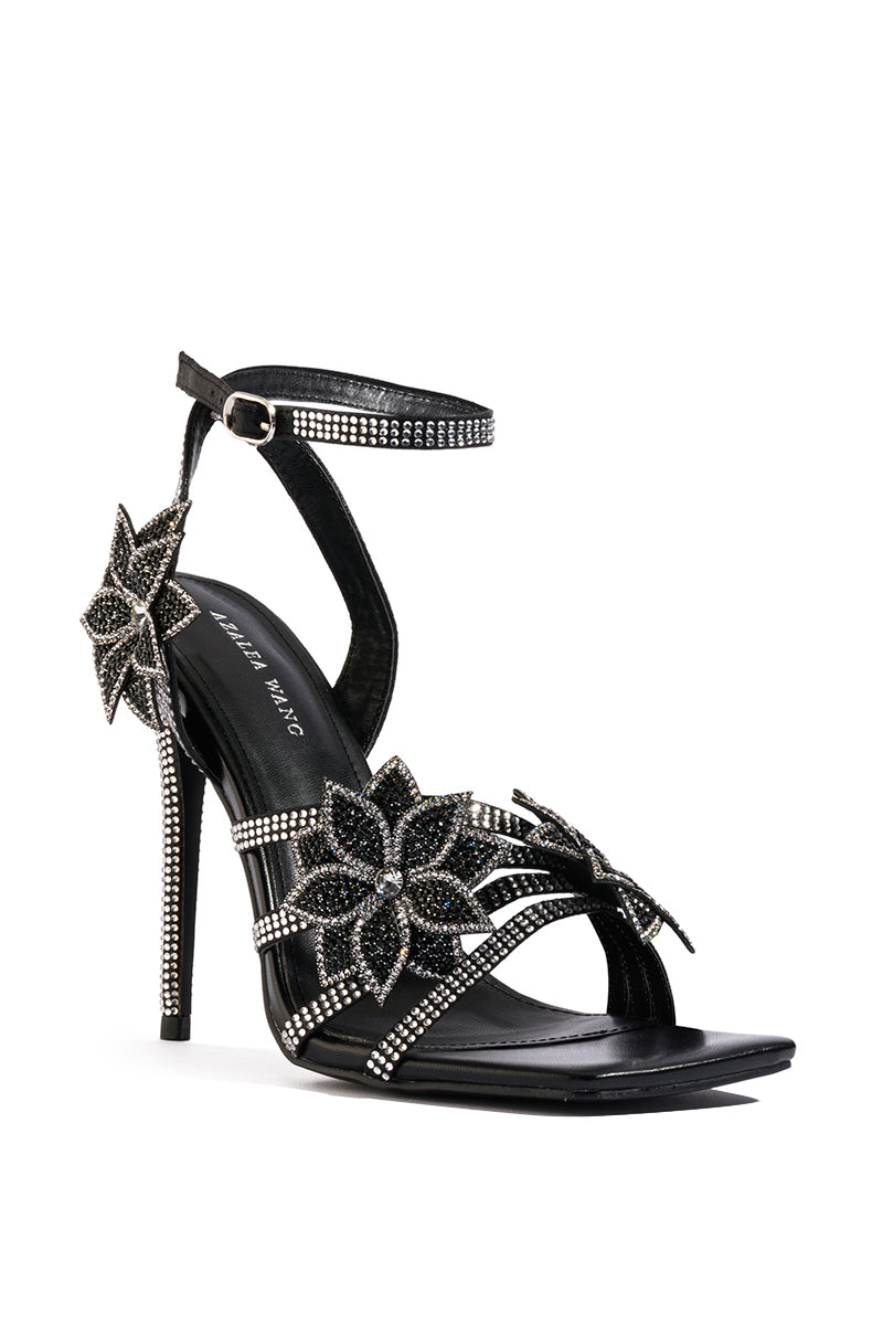 AZALEA WANG DAHLIA EMBELLISHED FLOWER SANDAL IN BLACK