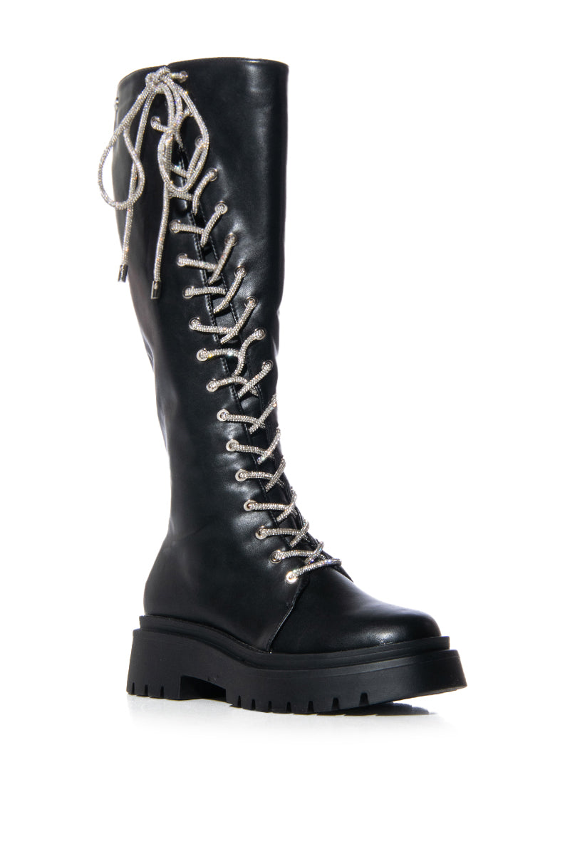 AZALEA WANG TANNER SPARKLE LACE UP BOOT IN BLACK