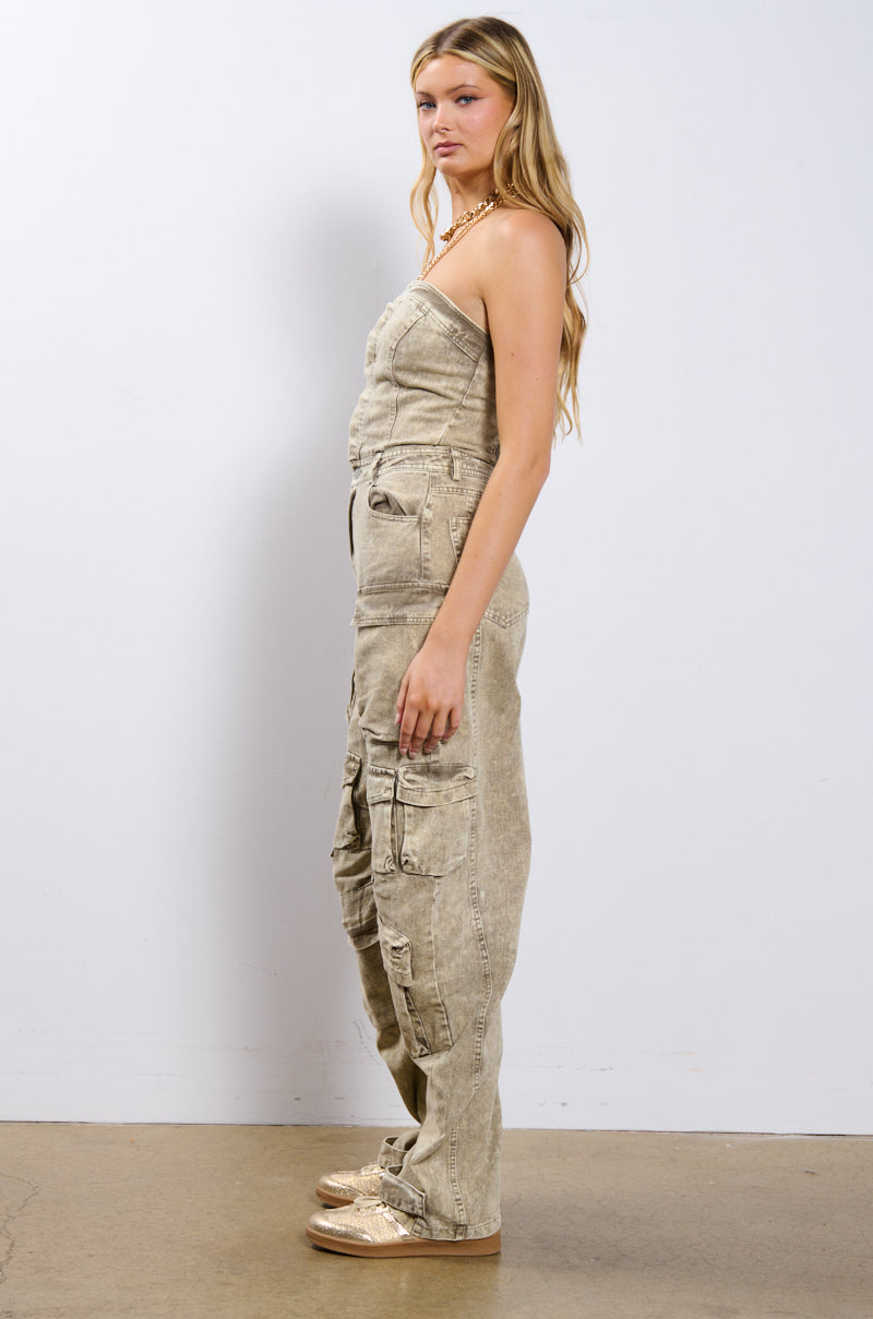 NO ONE LIKE ME CARGO DENIM JUMPSUIT