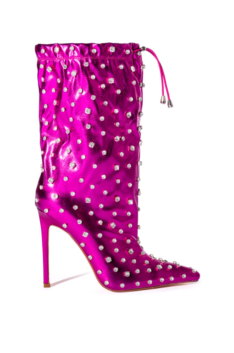 AZALEA WANG BIANKA EMBELLISHED METALLIC BOOTIE IN FUCHSIA