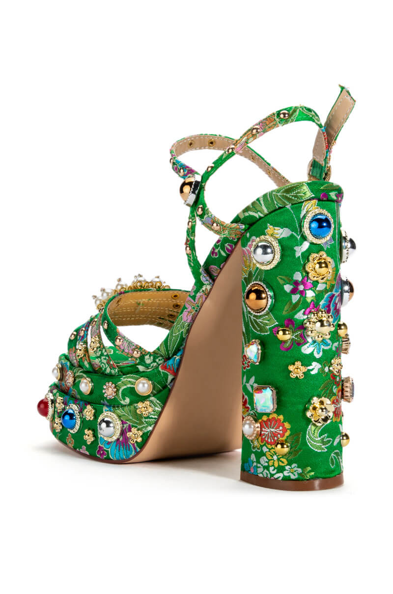 AZALEA WANG ANNIE STRAPPY EMBELLISHED CHUNKY SANDAL IN GREEN