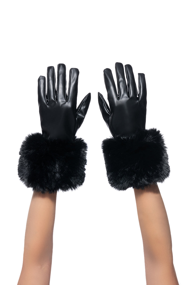 ALL I WANT IS MONEY FUR GLOVES IN BLACK