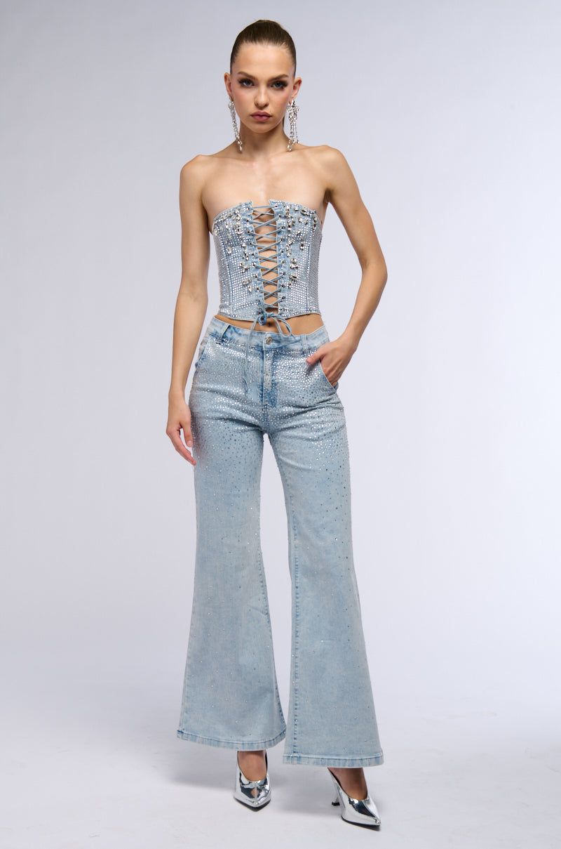 SHINE ON ME DENIM CORSET WITH RHINESTONE