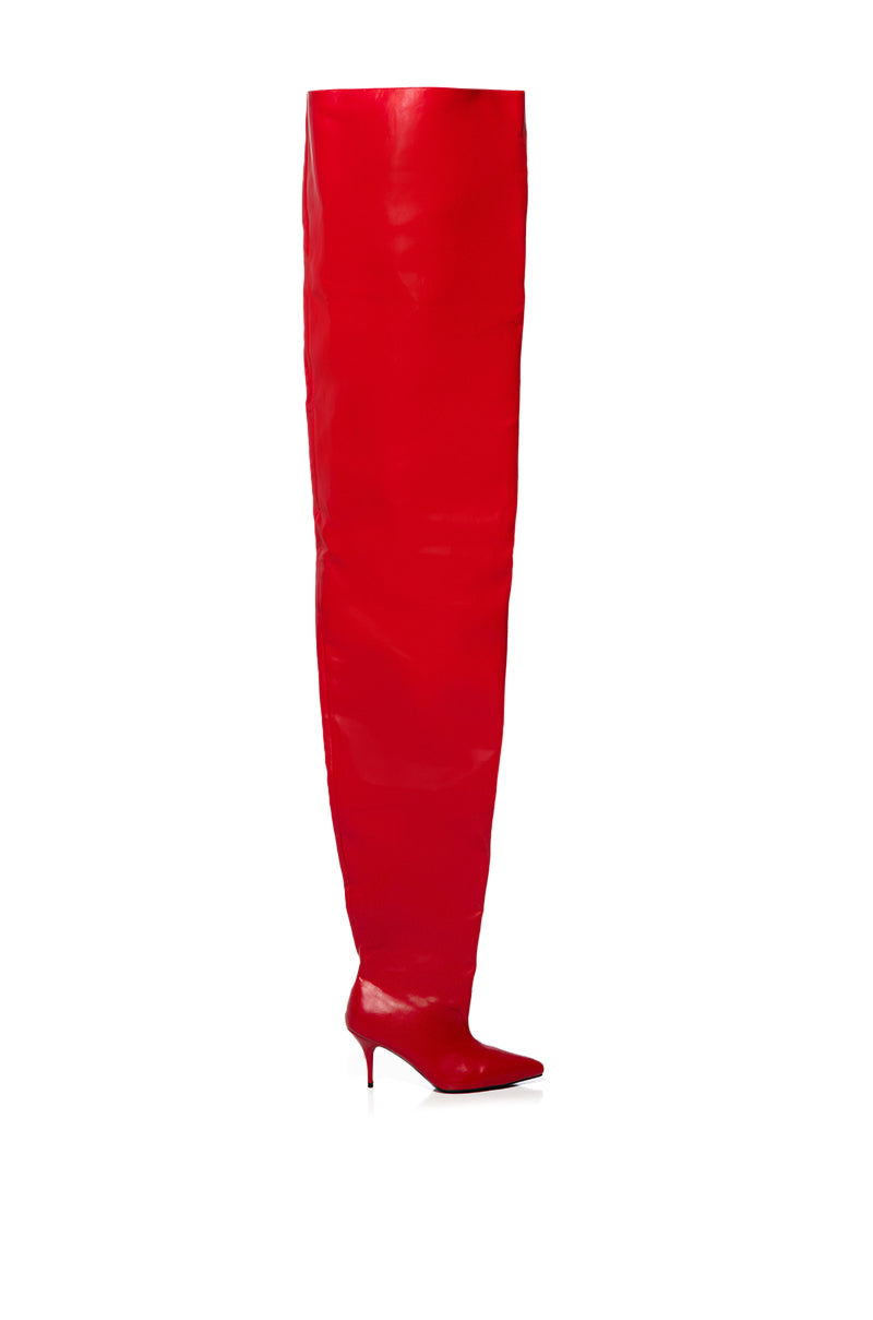 AZALEA WANG NEMY RED KITTEN HEEL THIGH HIGH BOOT