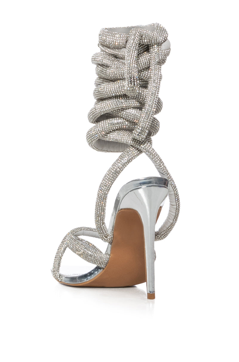 GEMMA PADDED RHINESTONE LACE UP SANDAL IN SILVER