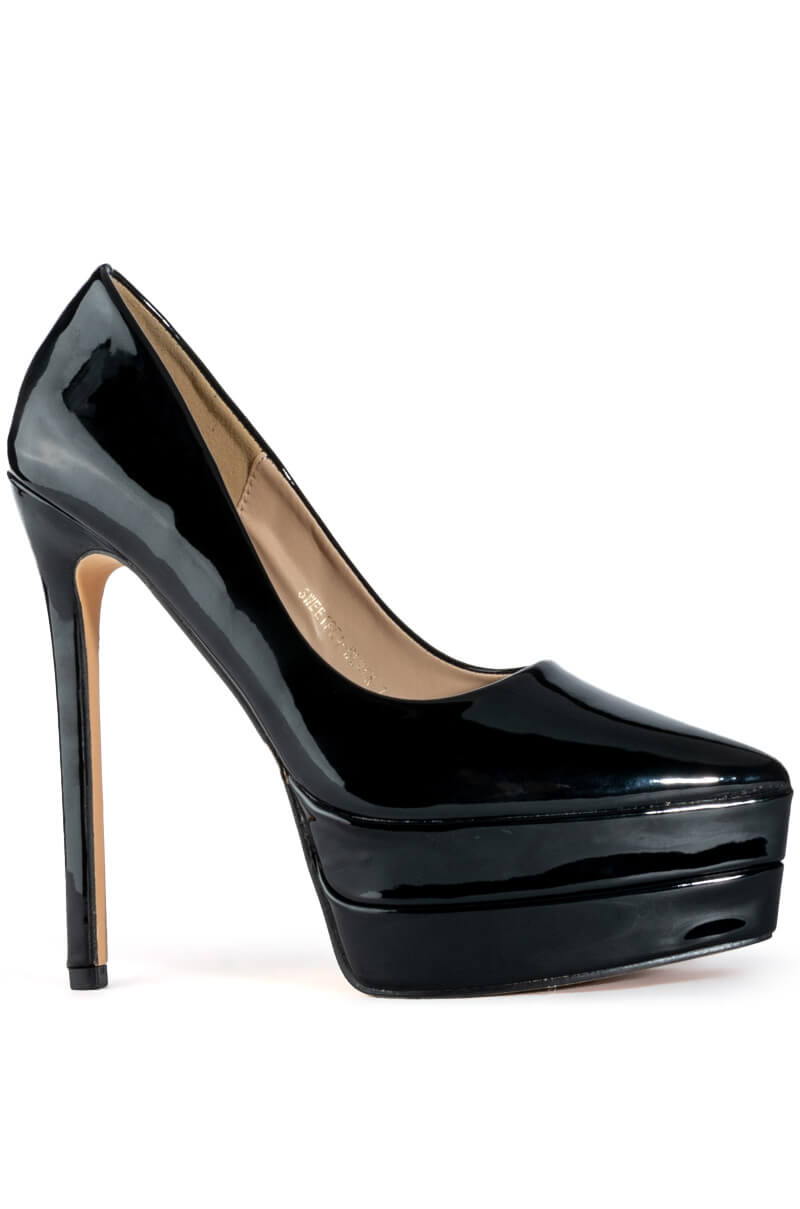 AZALEA WANG SWEETPEA PATENT STILETTO PLATFORM PUMP IN BLACK