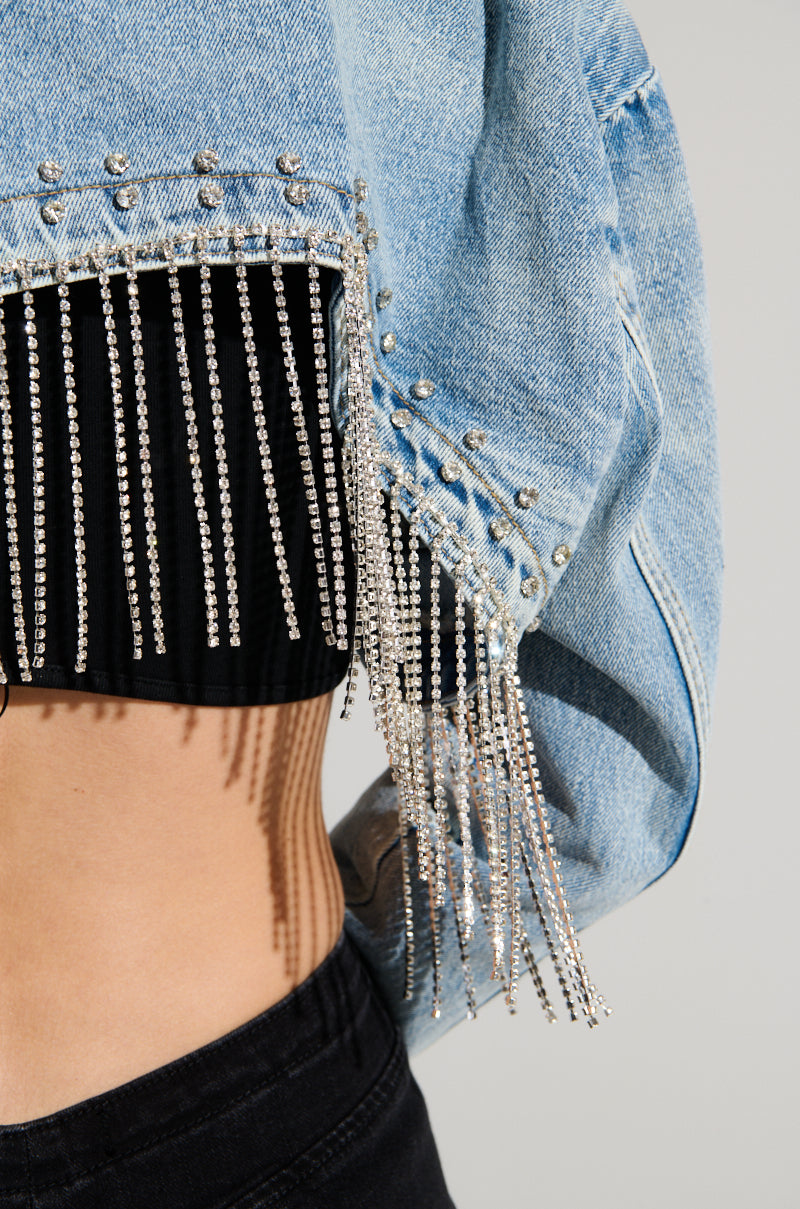 WATERFALL RHINESTONE CROPPED DENIM JACKET