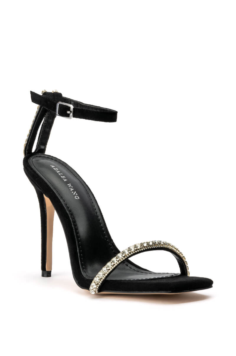 AZALEA WANG MARLENE RHINESTONE STILETTO SANDAL IN BLACK SUEDE