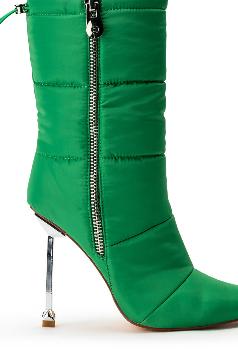 AZALEA WANG GRETCHEN STILETTO PUFFER BOOTIE IN GREEN