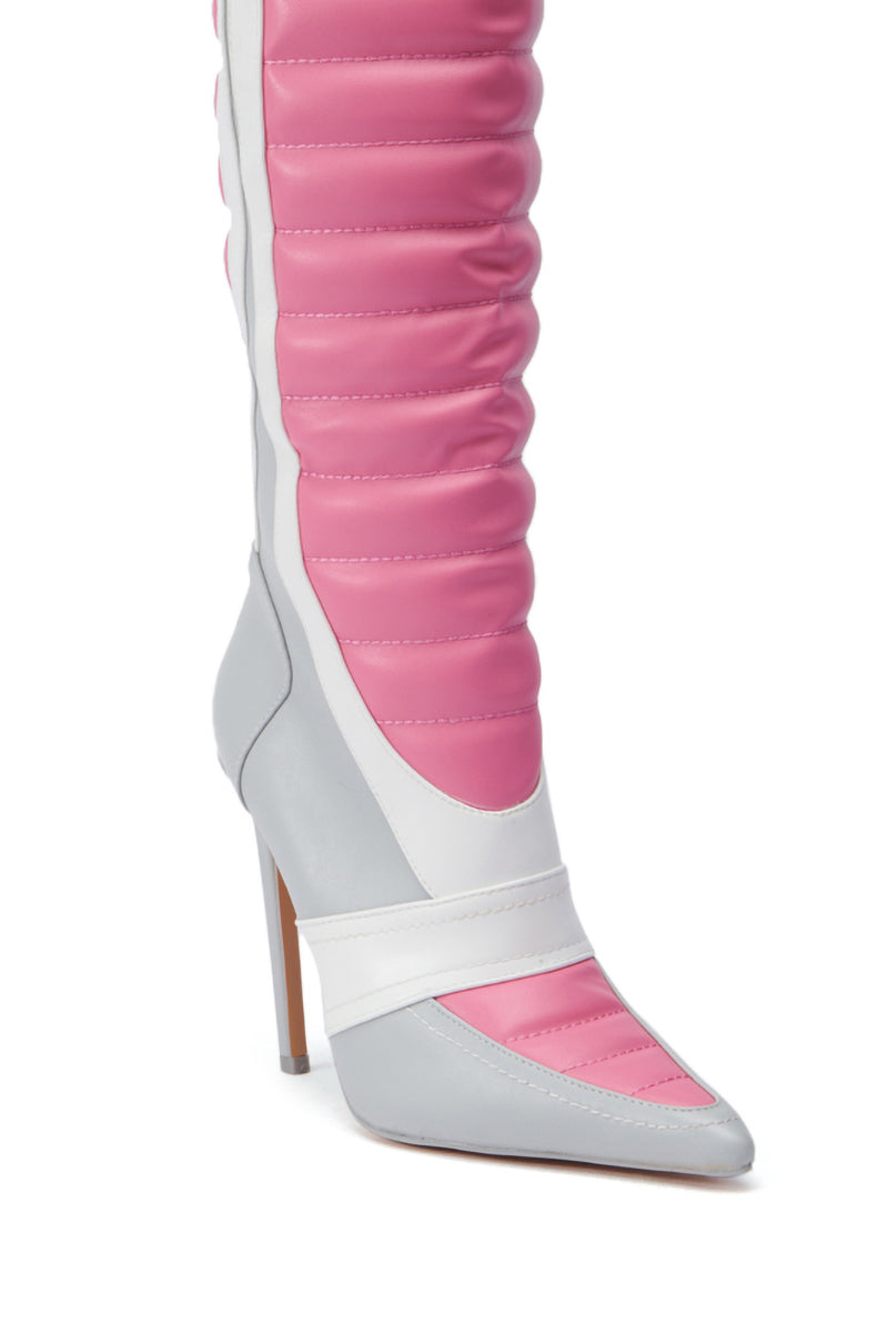 AZALEA WANG AMORETTA PINK COLOR BLOCK STILETTO BOOT