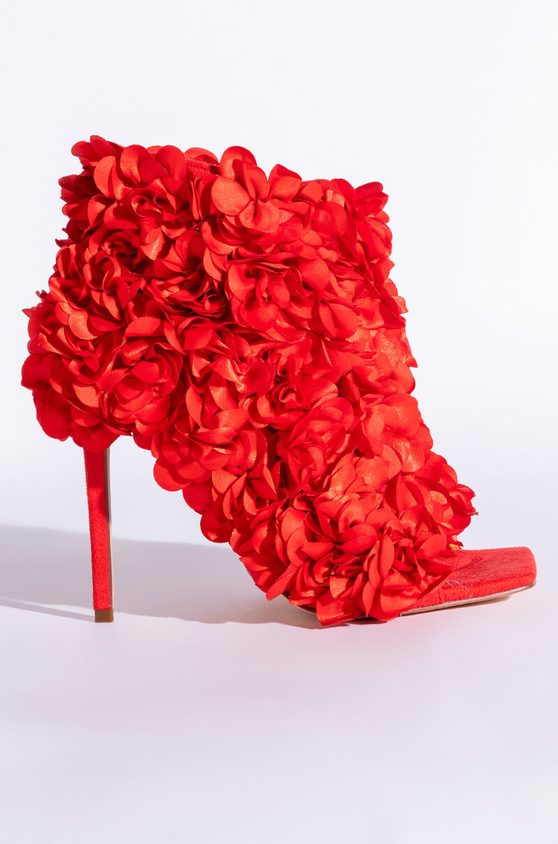 AZALEA WANG ROSA FLOWER STILETTO BOOTIE IN RED