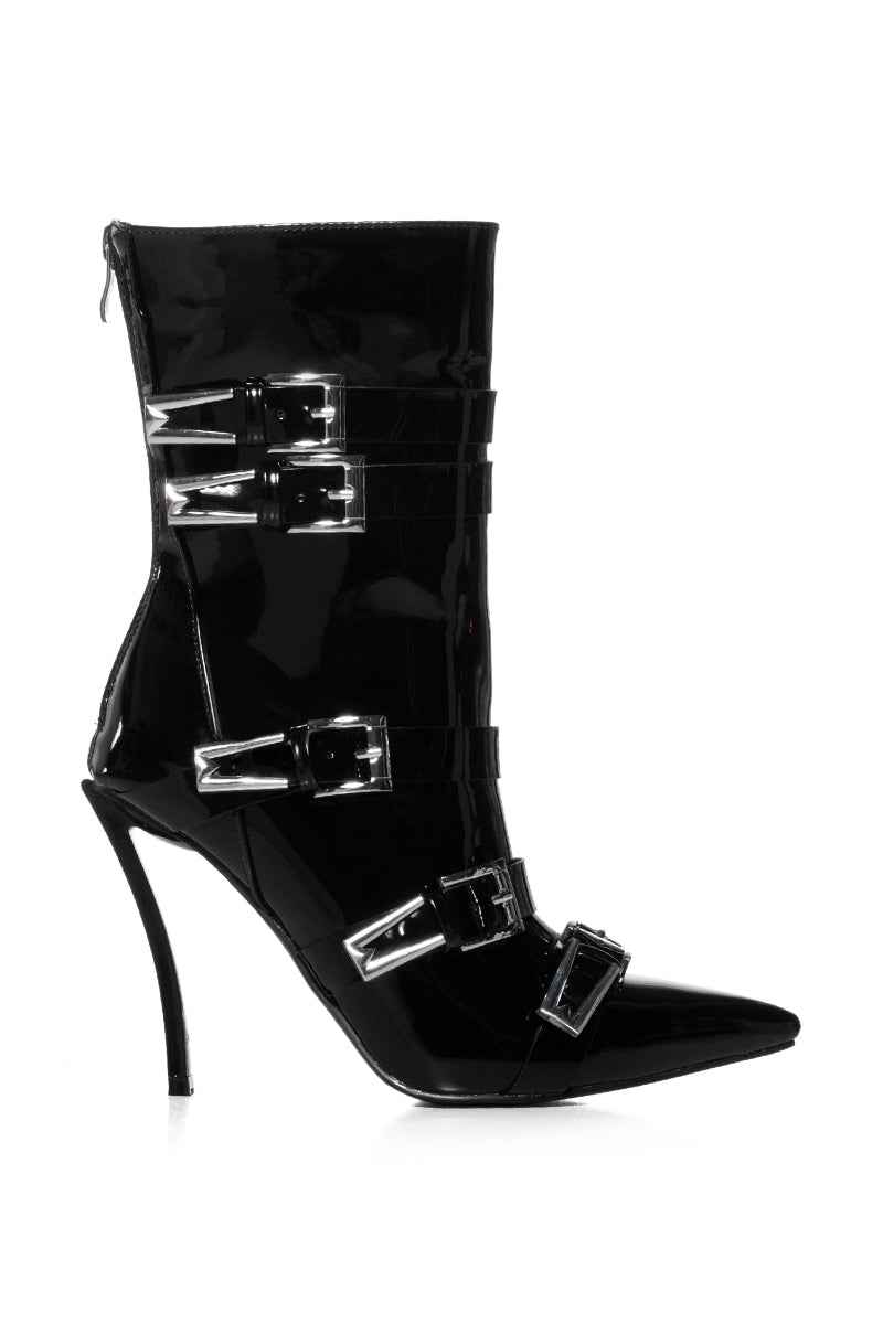 AZALEA WANG CHATTY BLACK BUCKLE DETAIL BOOTIE