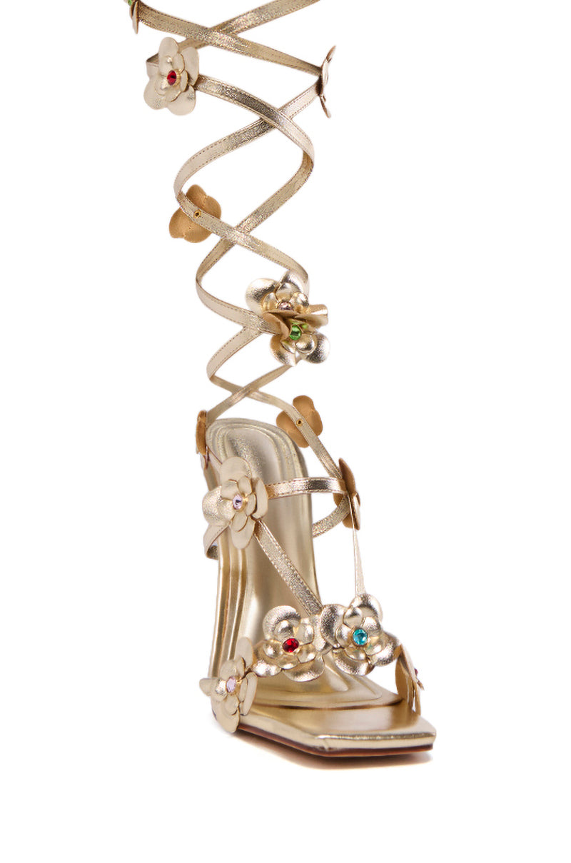 AZALEA WANG ARICHESS GOLD TIE UP FLOWER SANDAL