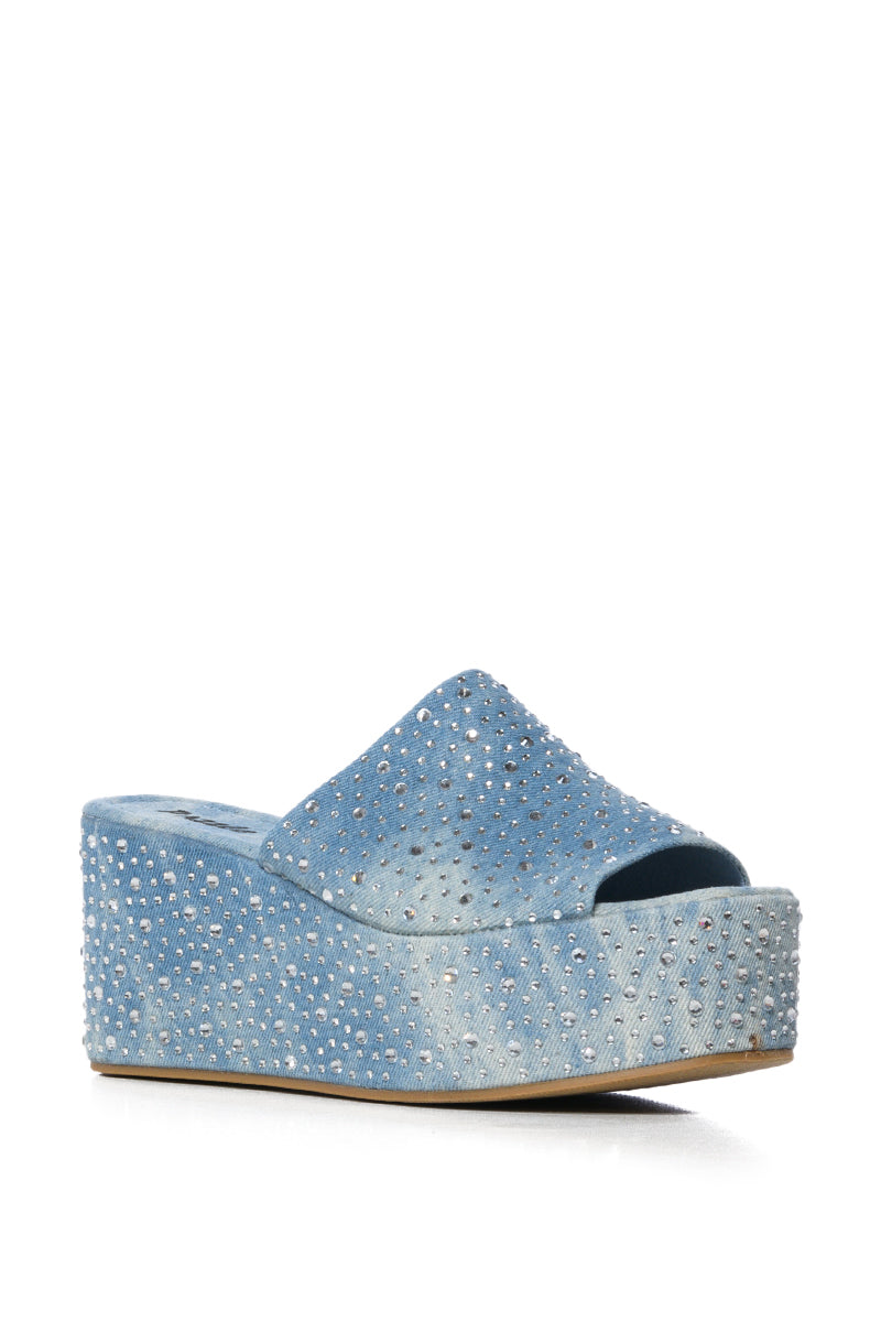 DOLL DENIM FLATFORM EMBELLISHED SANDAL