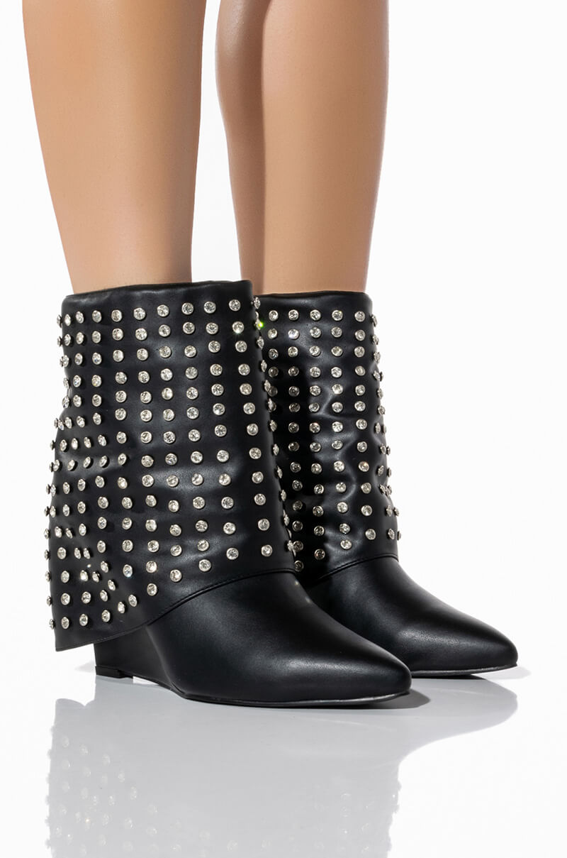 AZALEA WANG MARINA STUDDED FOLD OER BOOTIE IN BLACK