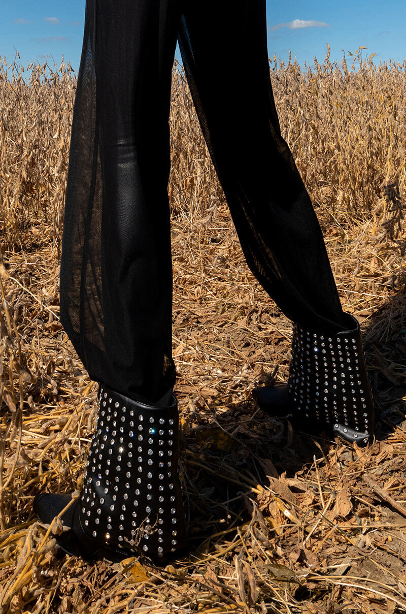 AZALEA WANG MARINA STUDDED FOLD OER BOOTIE IN BLACK