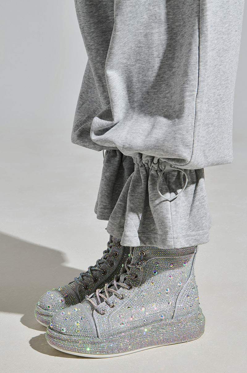 AZALEA WANG OTIS RHINESTONE HIGH TOP SNEAKER IN SILVER