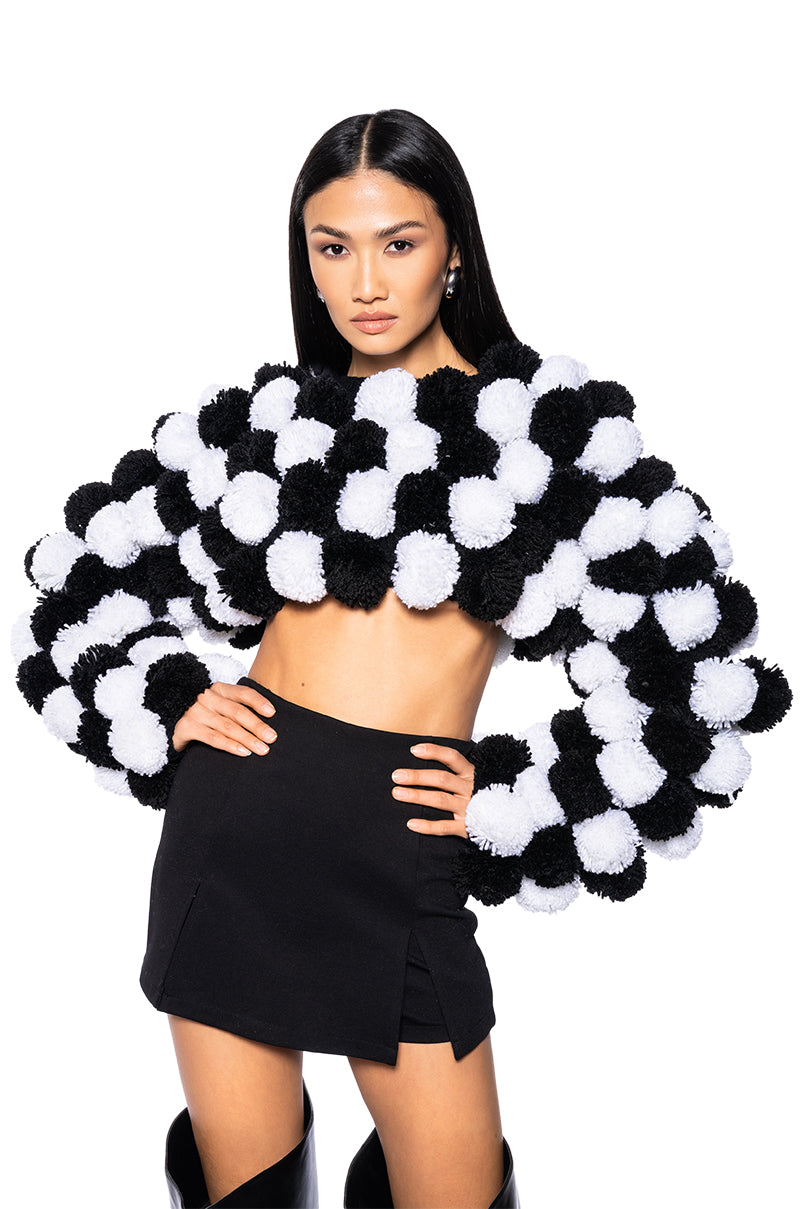 CROPPED POM POM CARDIGAN