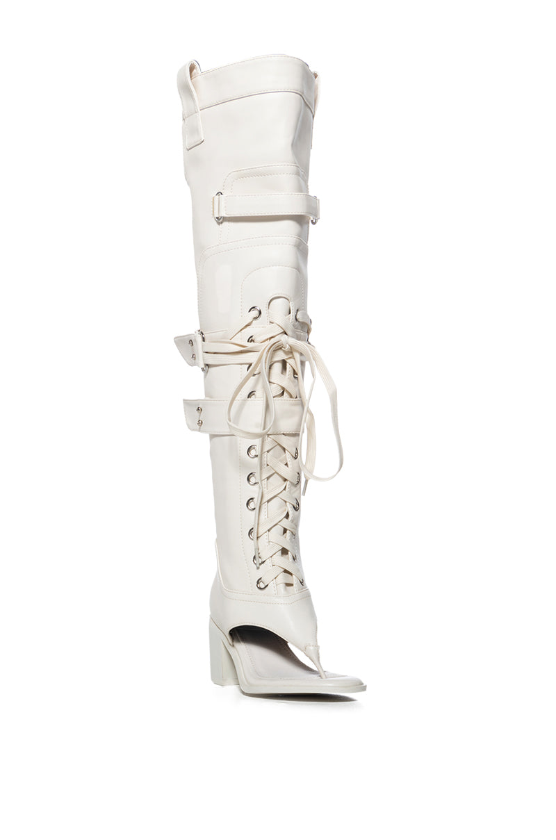 AZALEA WANG RHYSAND CREAM OPEN TOE SANDAL BOOT