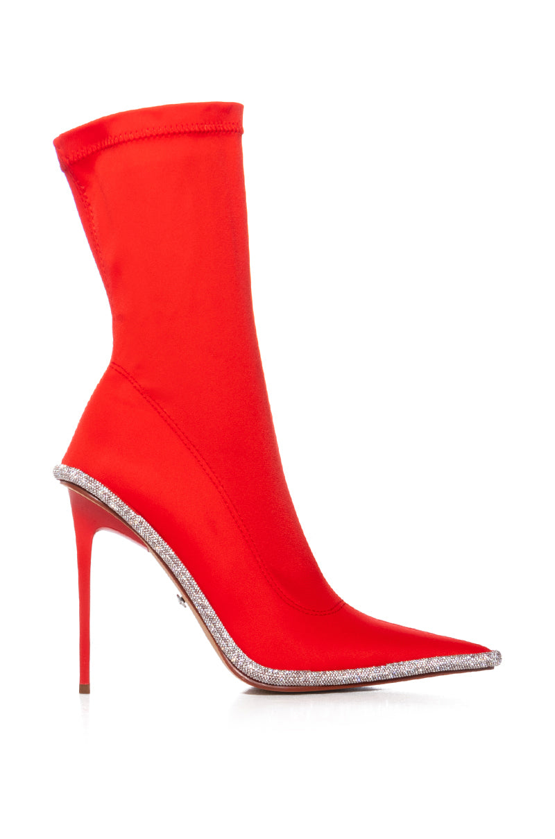 AZALEA WANG HOT TAMALE RED RHINESTONE TRIM BOOTIE
