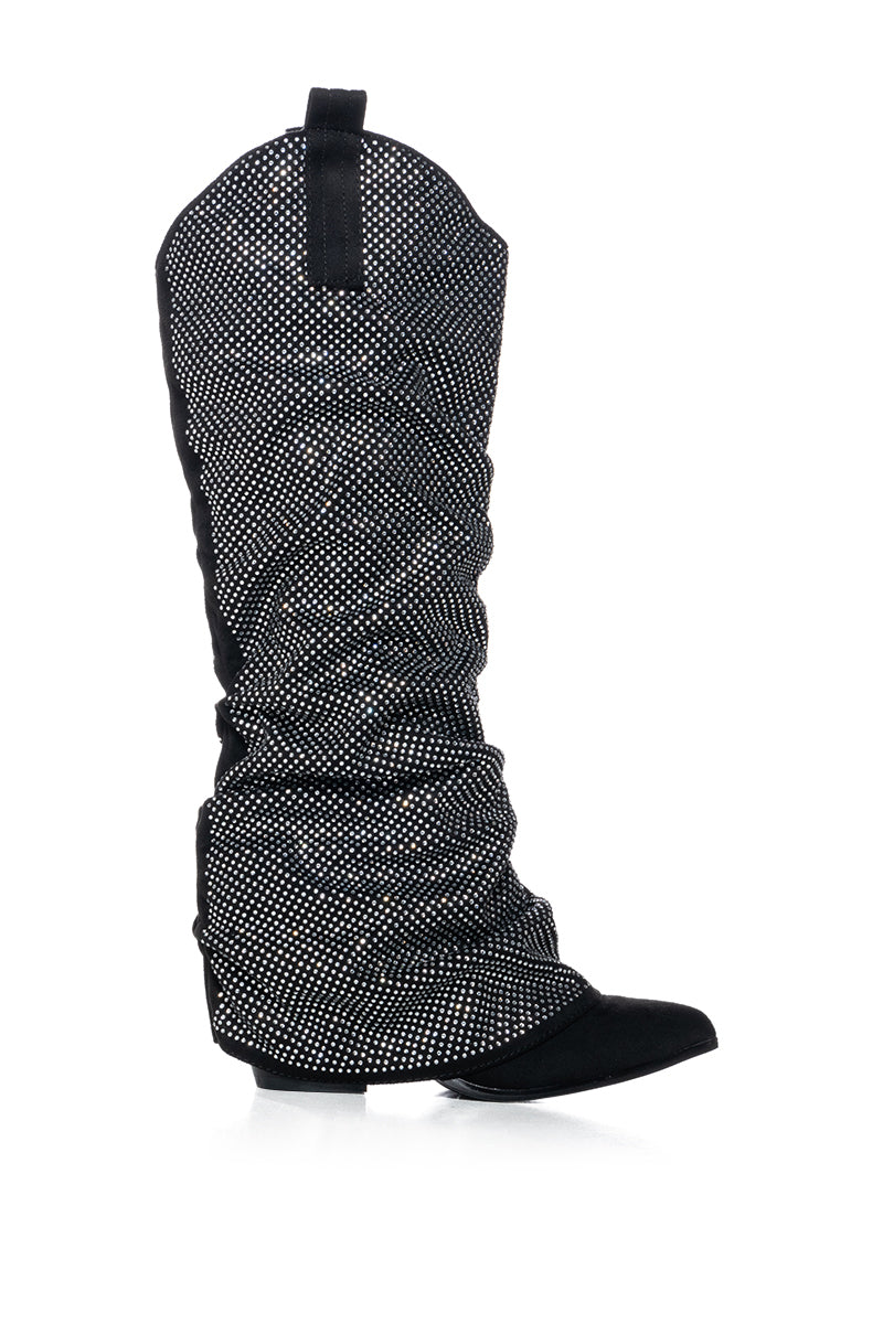 ON THE ROAD RHINESTONE FOLD OVER WESTERN BOOT IN BLACK