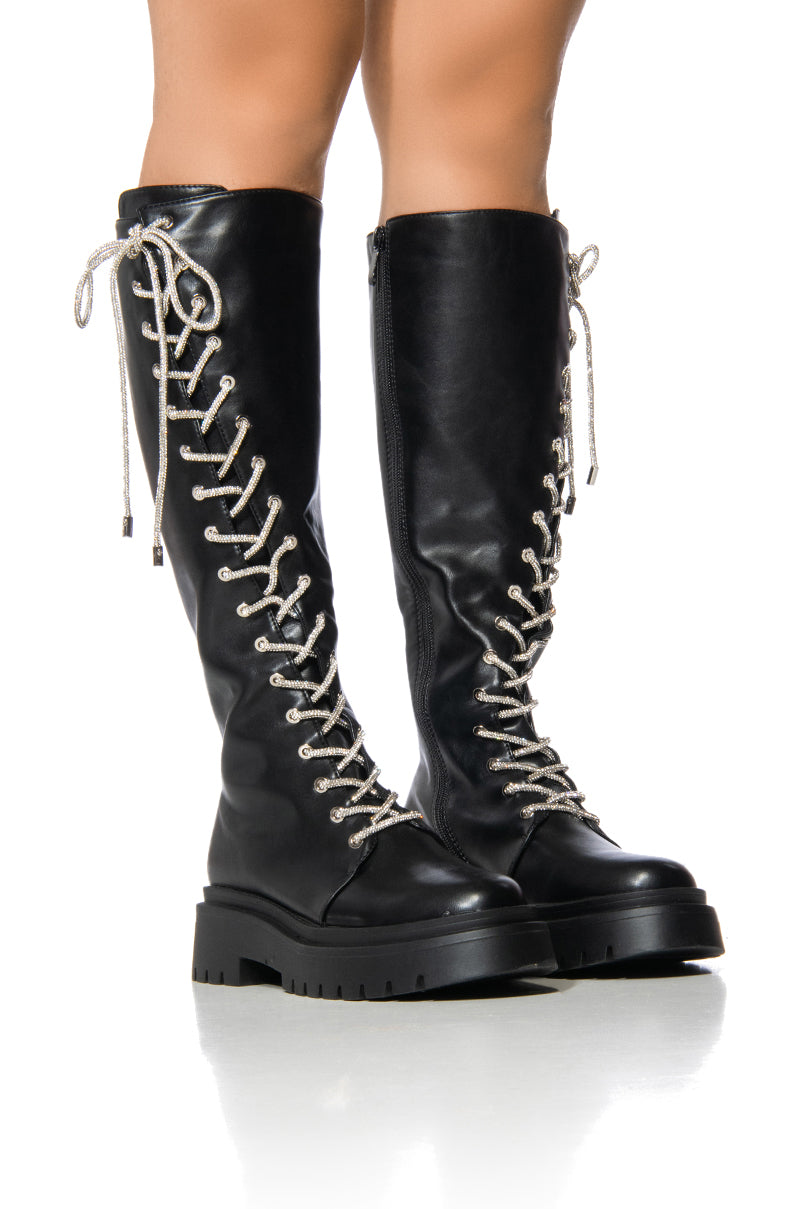 AZALEA WANG TANNER SPARKLE LACE UP BOOT IN BLACK