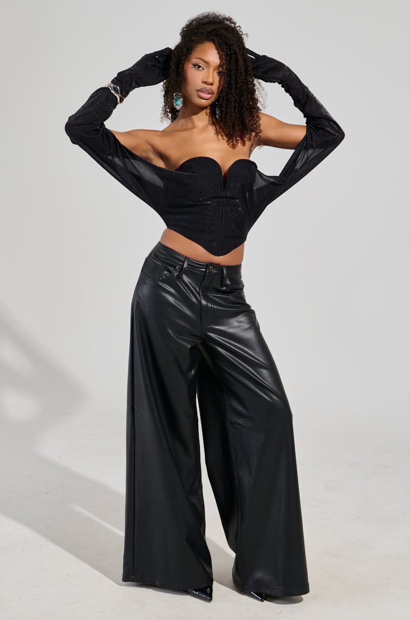 GABRIELLE WIDE LEG FAUX LEATHER PANT IN BLACK