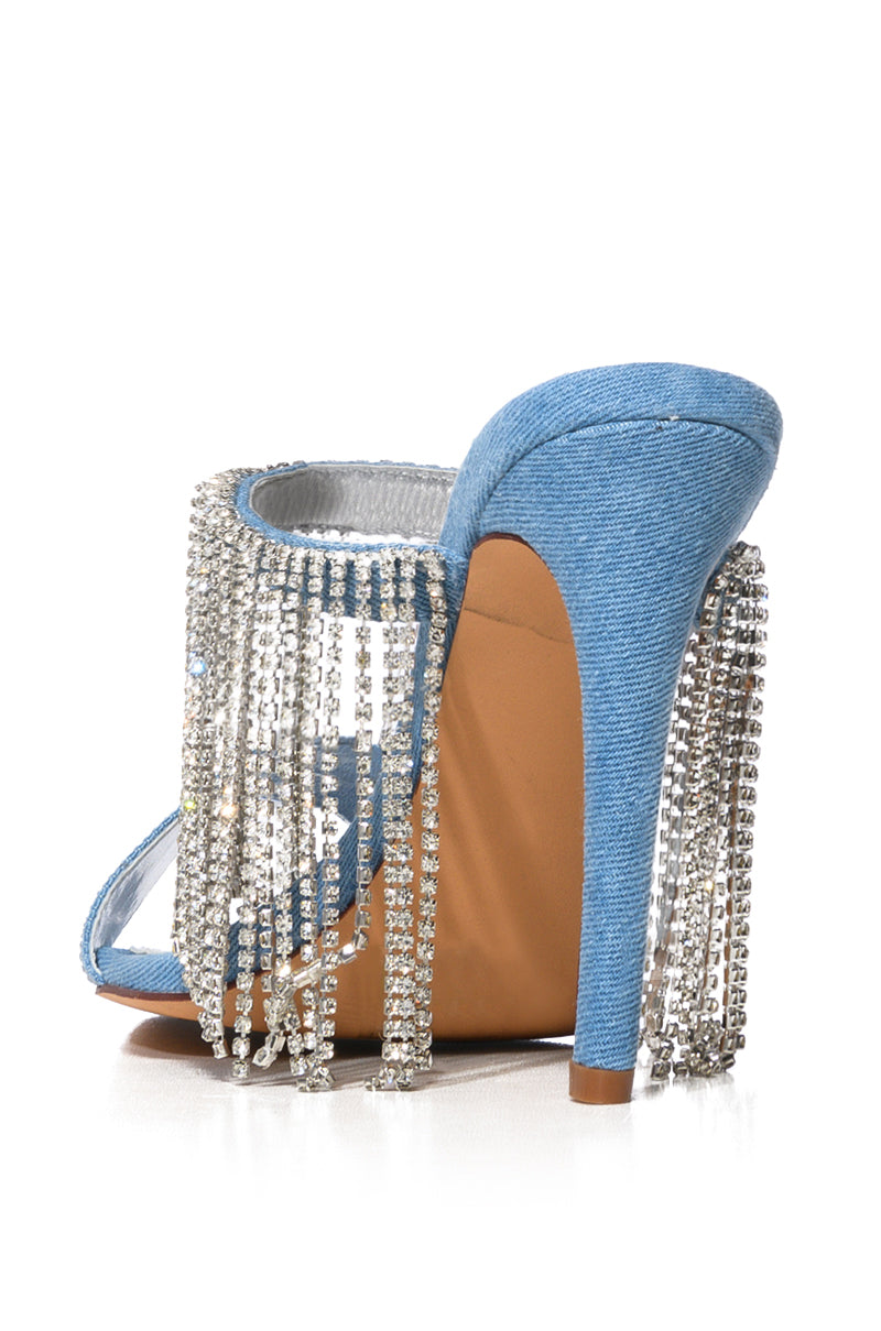 AZALEA WANG EUDORA DENIM SANDAL WITH DIAMOND DRAPING