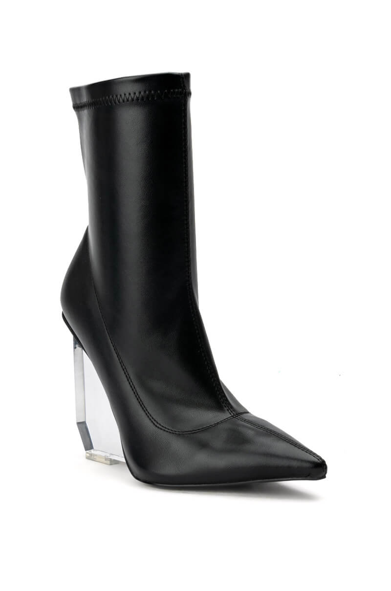 AZALEA WANG MELINDA CLEAR PVC WEDGE BOOTIE IN BLACK