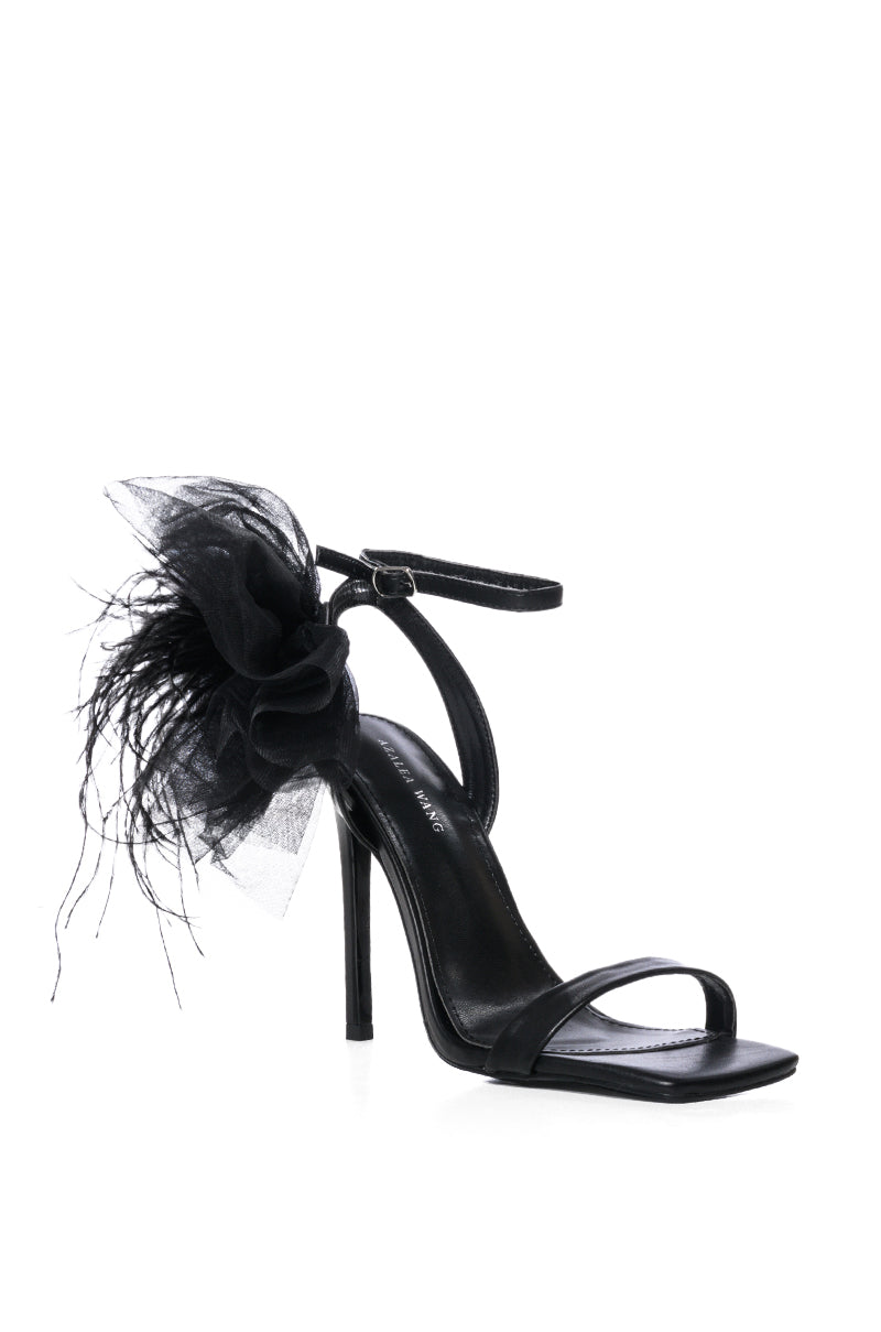 AZALEA WANG THORA BLACK TULLE ANKLE DETAIL SANDAL