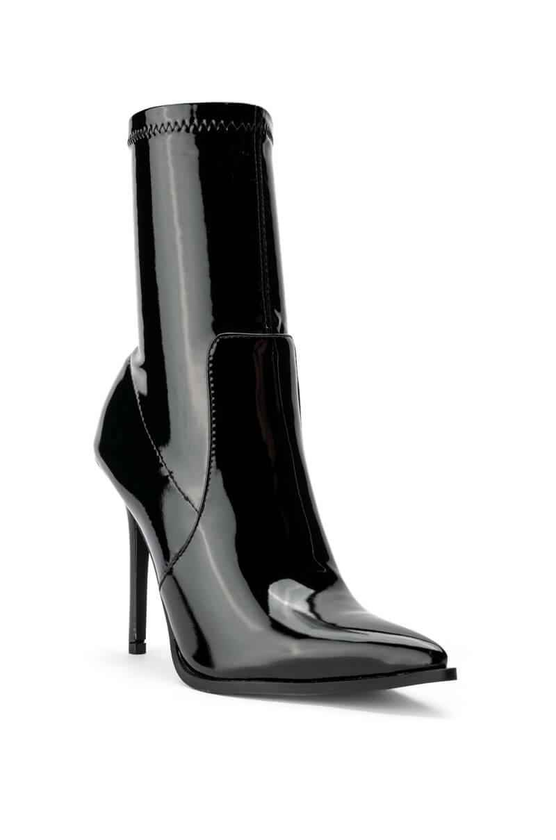 AZALEA WANG SERENITY PATENT STRETCH BOOTIE IN BLACKPATENT