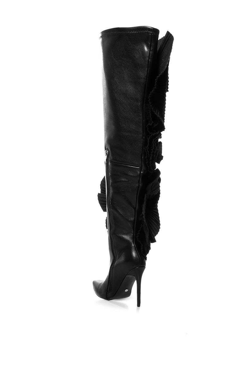 AZALEA WANG DELVINE BLACK FLOWER DETAIL BOOT