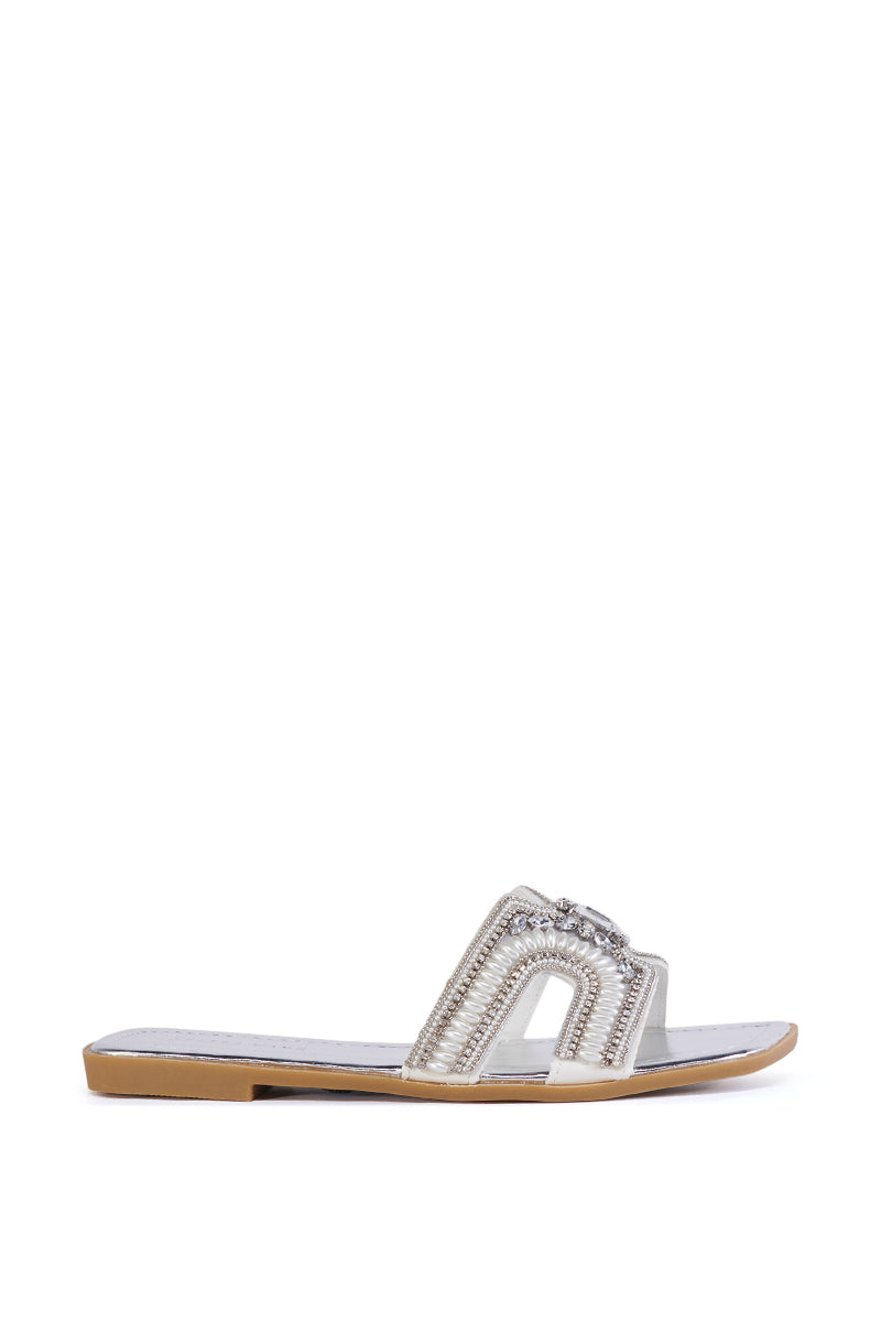 AZALEA WANG MADIHA SILVER EMBELLISHED FLAT SANDAL