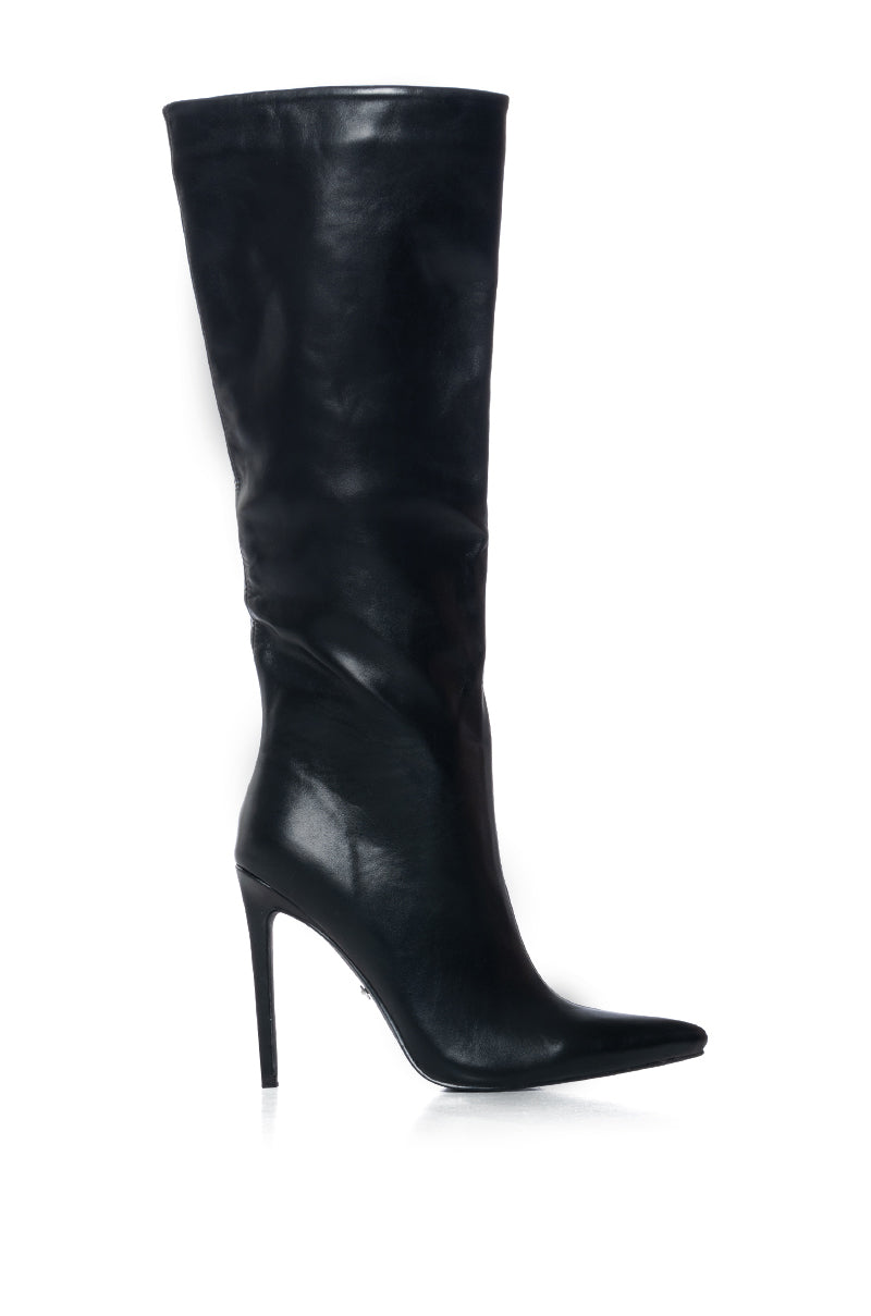 AZALEA WANG LEAD THE WAY FEATHER EMBELLISHED KNEE HIGH BOOT IN BLACK