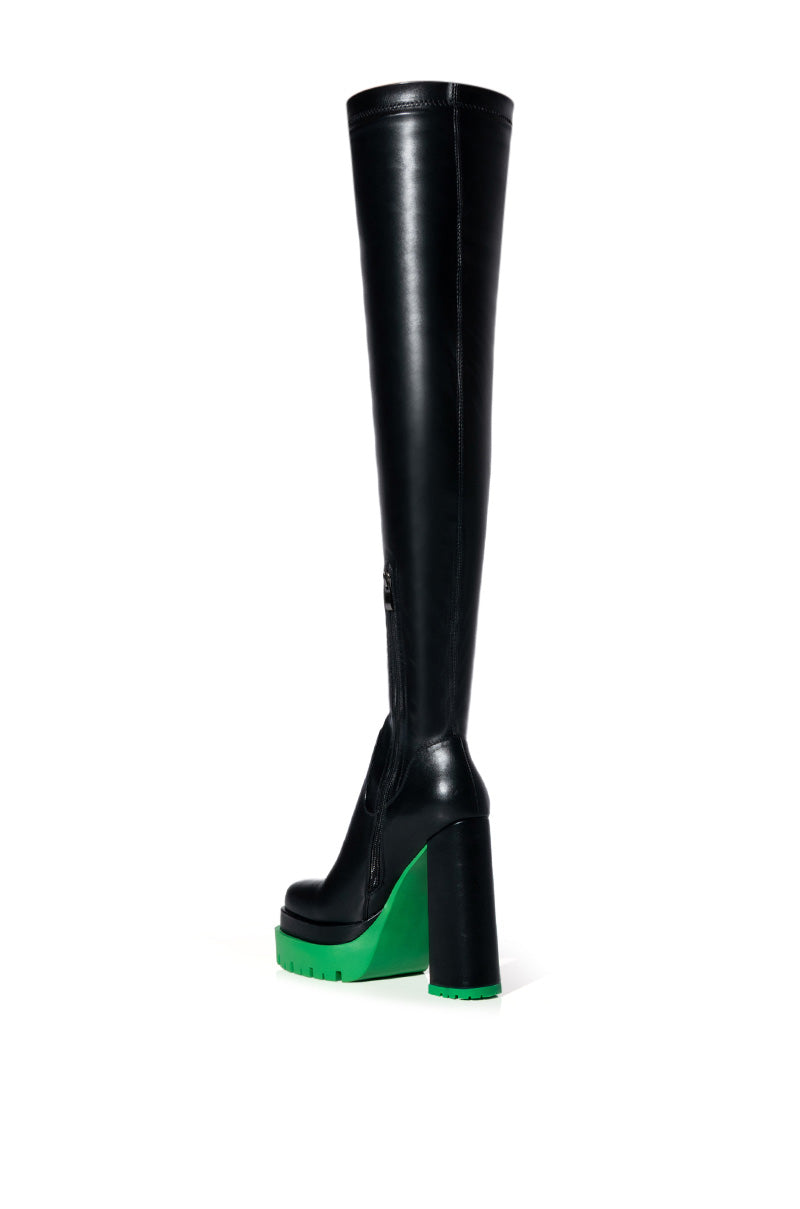 AZALEA WANG CHAR THIGH HIGH BLACK BOOT IN GREEN