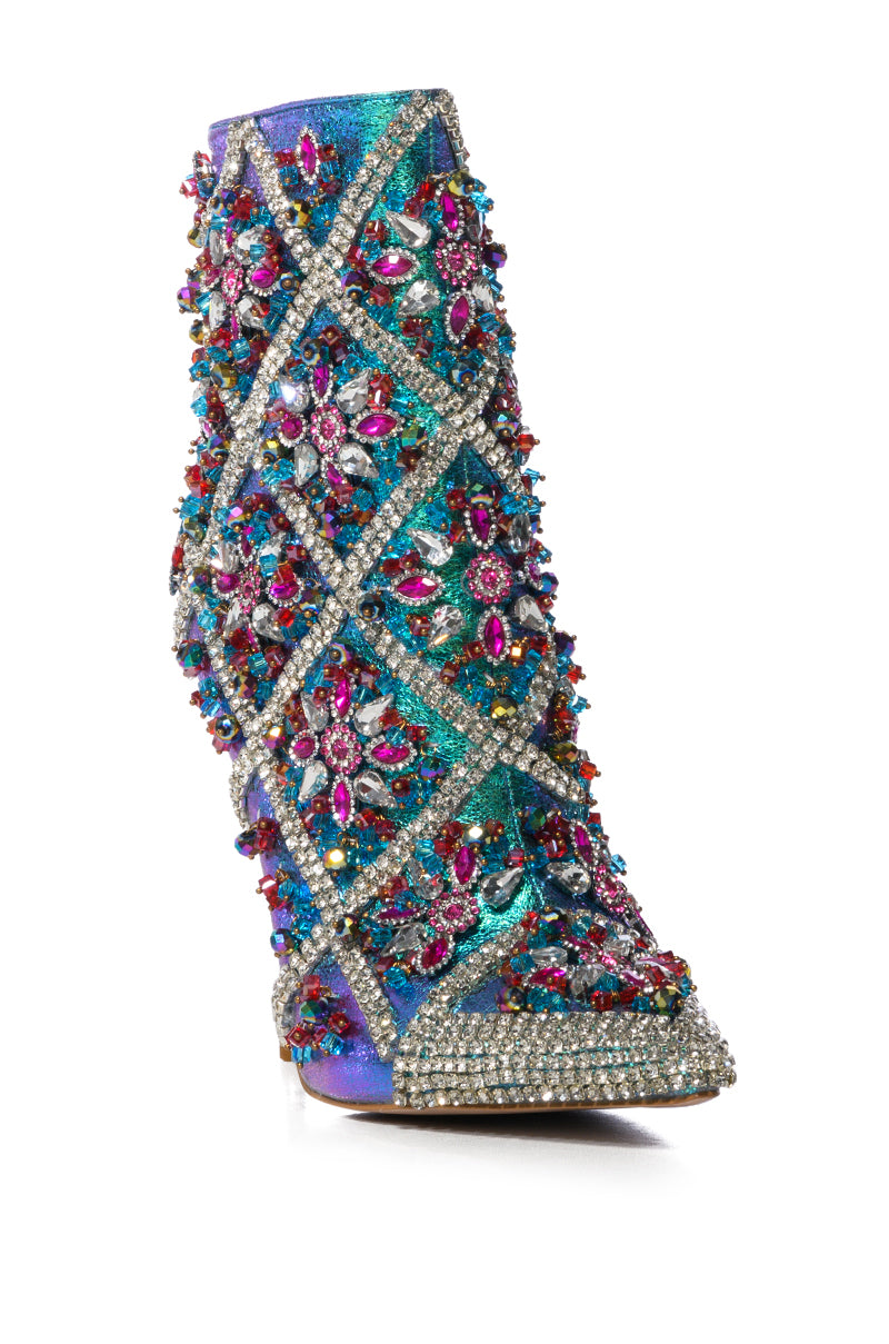 AZALEA WANG EMBELLISHED STILETTO BOOTIE IN MULTI