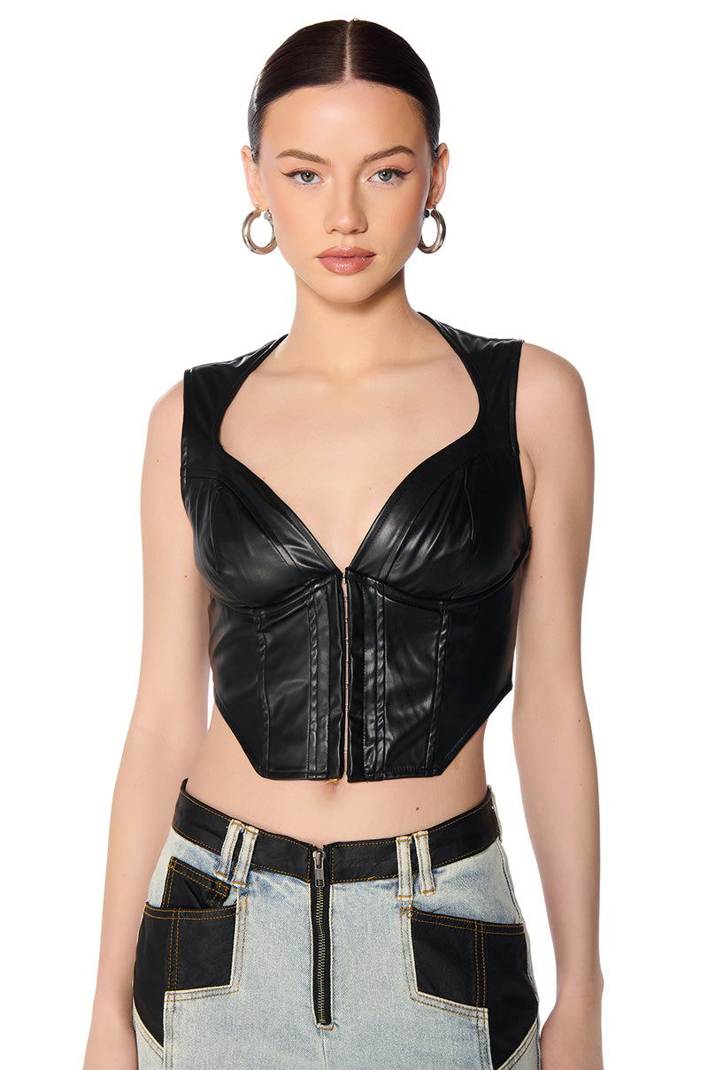 AYLA FAUX LEATHER CORSET TOP