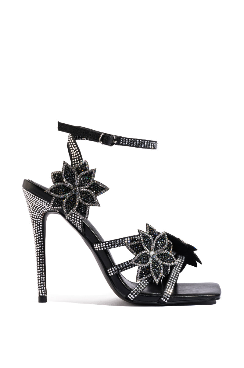 AZALEA WANG DAHLIA EMBELLISHED FLOWER SANDAL IN BLACK