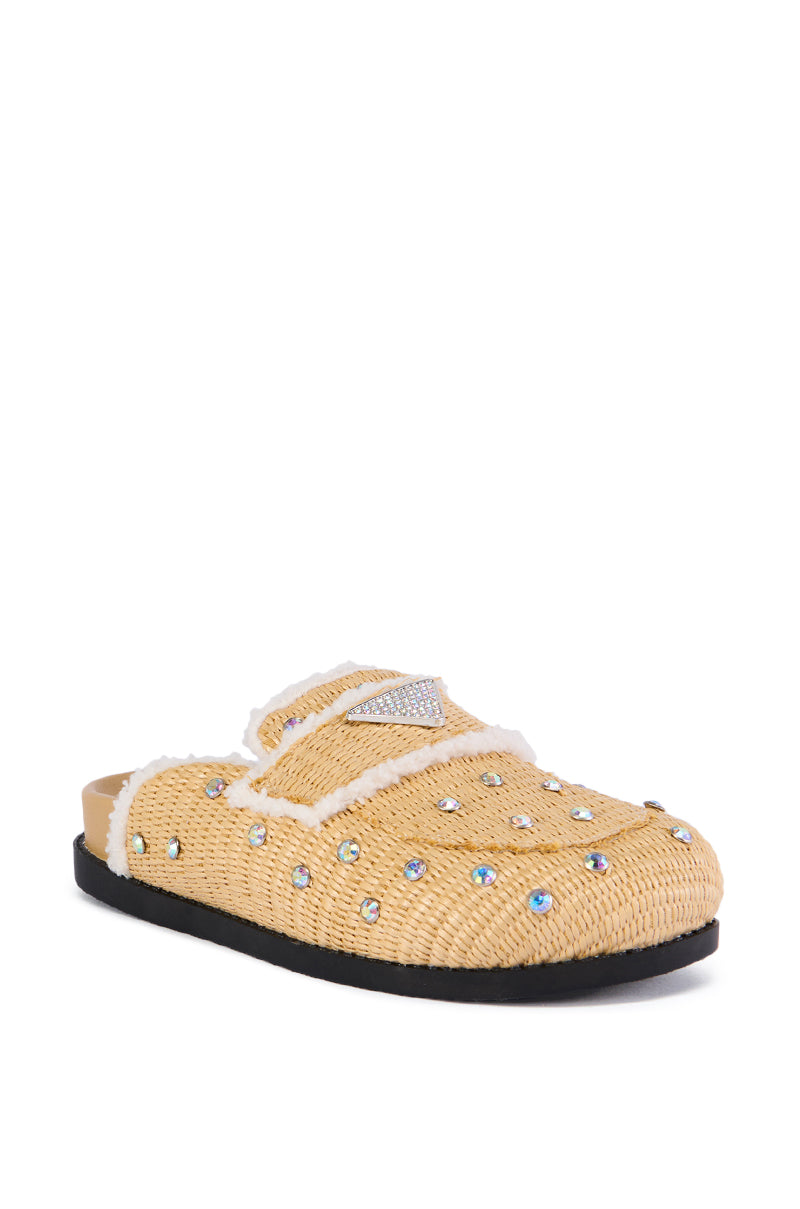 AZALEA WANG KORYNN BEIGE EMBELLISHED RAFIA FLAT