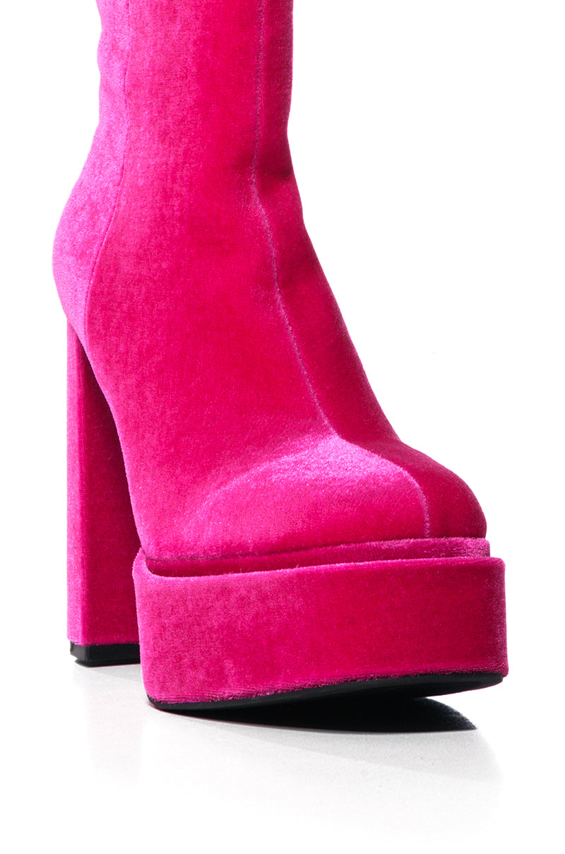 AZALEA WANG CLEMMIE FUCHSIA VELOUR BOOTIE