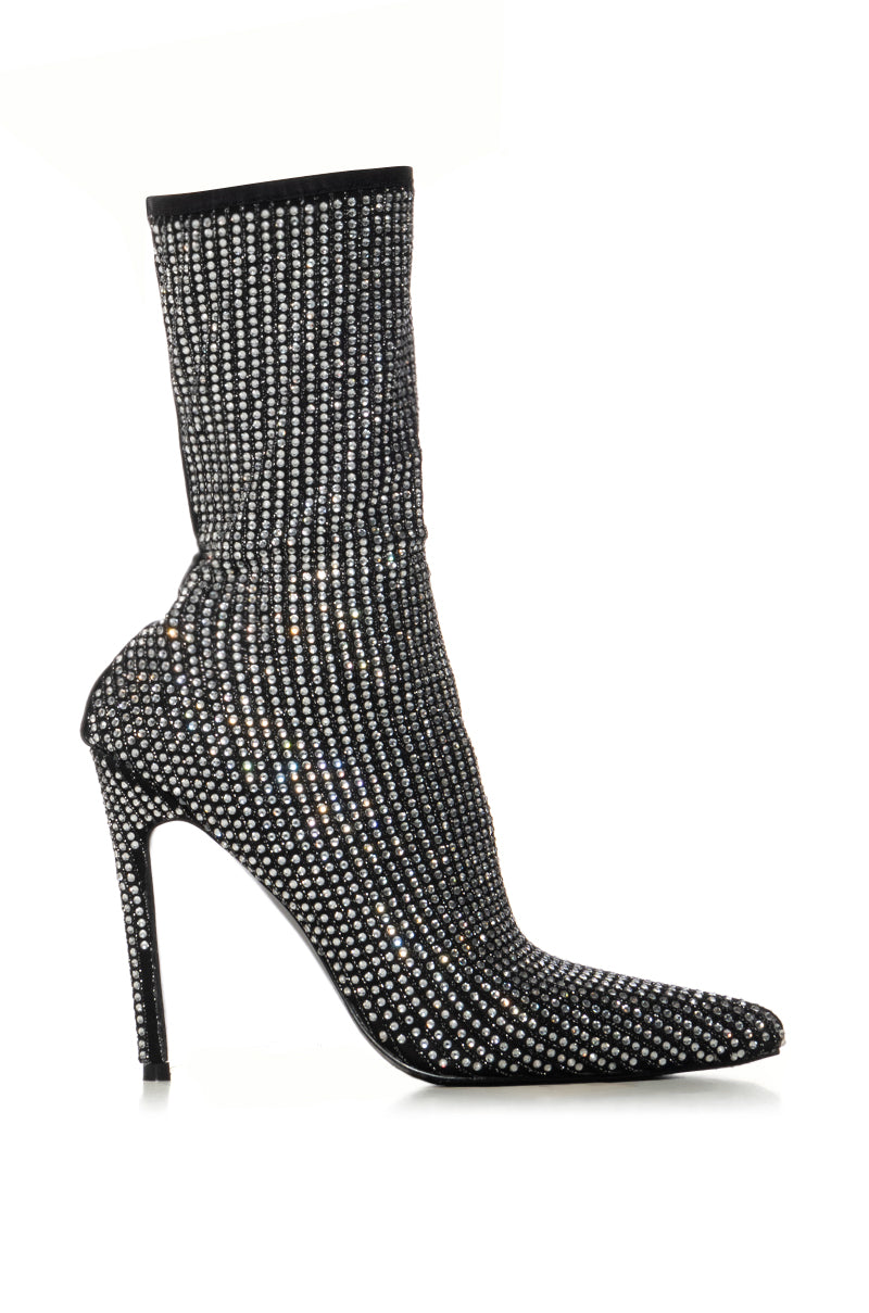 AZALEA WANG KRISPY SILVER RHINESTONE EMBELLISHED SOCK BOOTIE